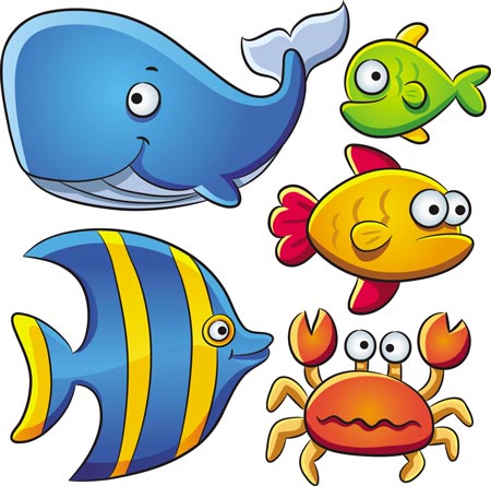 Marine life cartoon vectors