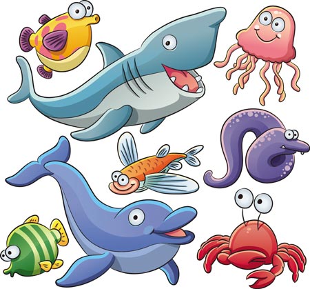 Marine life cartoon vectors