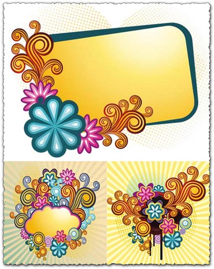 flower borders and frames. Retro flowers vector frames