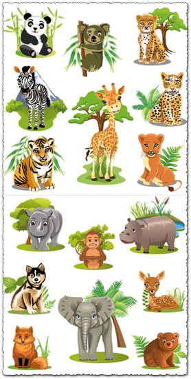 cartoon images of animals from the jungle. These jungle animals cartoon vectors look funny but they are also very cute.