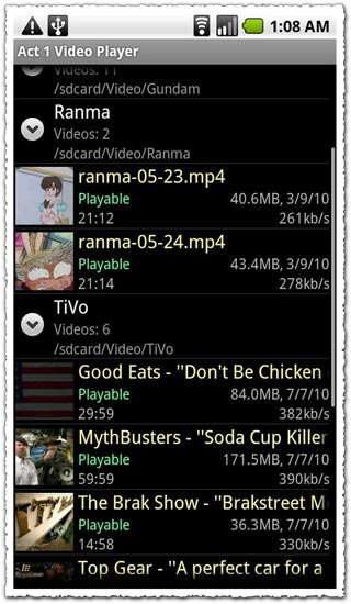 Act 1 Video Player 3.8.0 Android application