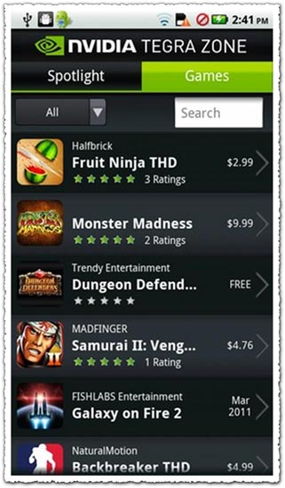 NVIDIA TegraZone 2.2 Android application