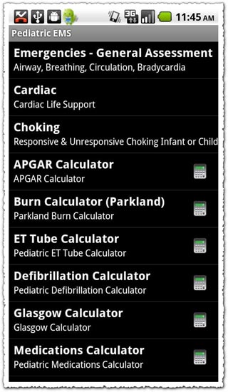 Pediatric EMS 1.5 Android application