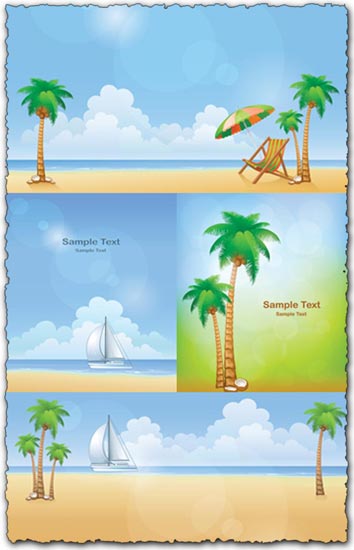 Summer beach background vectors Palm trees a nice and relaxing chair and 