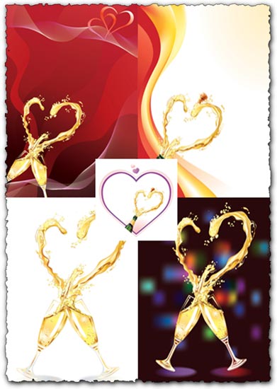 Champagne heart vector design 5 EPS wedding invitations design with jpg