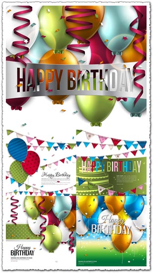Birthday colored baloons vector cards