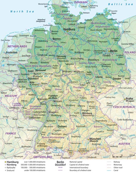 administrative physical and relief map of germany