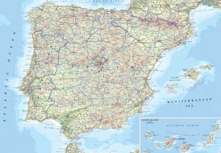 Administrative, physical and relief map of Spain