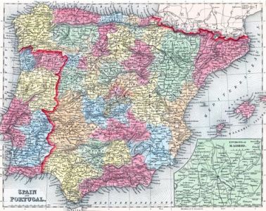 Administrative, physical and relief map of Spain