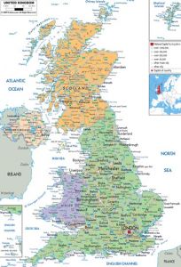 large detailed political and administrative map of united kingdom with all roads cities and airports for free