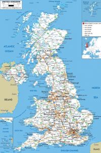 large detailed road map of united kingdom with all cities and airports for free