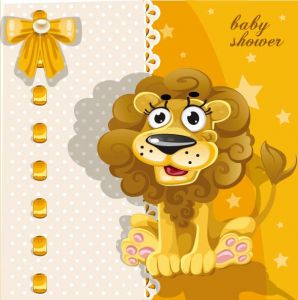 Happy baby lion vector card