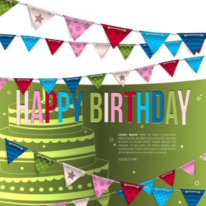 Vector birthday card with bunting flags.