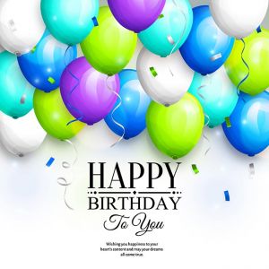 Happy birthday greeting card. Party colorful balloons, streamers, confetti and stylish lettering. Vector.,Happy birthday greeting card. Party colorful balloons, streamers, confetti and stylish lettering. Vector.