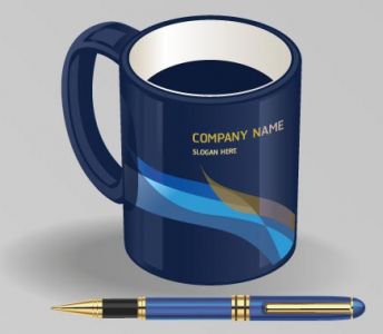 Corporate blue mug and pen vector