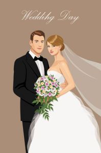 Bride and groom wedding invitation vector