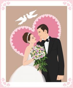 Bride and groom wedding invitation vector