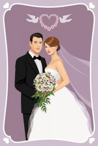 Bride and groom wedding invitation vector