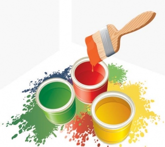 Buckets with colorful paint