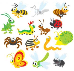 happy insects set cartoon illustration