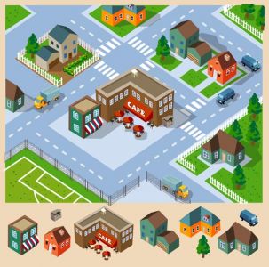 Cafe and Neighborhood Isometric vector