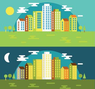 City colored silhouettes vector