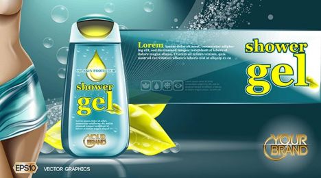 Digital vector aqua and yellow shower gel