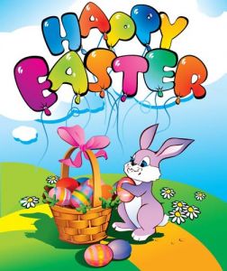 Easter cartoon vectors with rabbit and basket of eggs