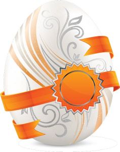 White Easter eggs vector with orange sticker