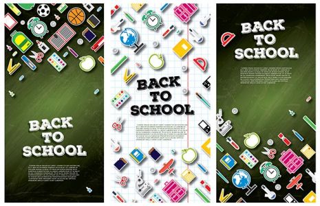 Back To School Banner Set with School Supplies. Vector Illustration.