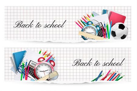 Back to school.Two banners with school  supplies. Vector