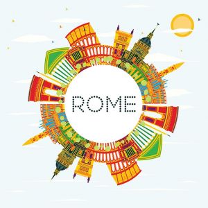 Rome Skyline with Color Buildings, Blue Sky and Copy Space.