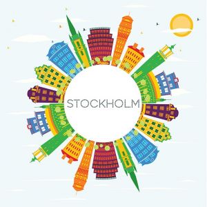 Stockholm Skyline with Color Buildings, Blue Sky and Copy Space.