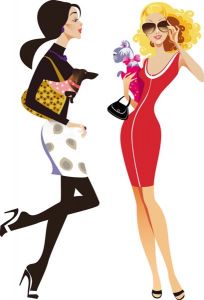 Fashion girls at shopping vectors