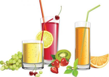 Fruit juice on cups vectors