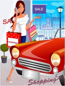 Girl at shopping vector