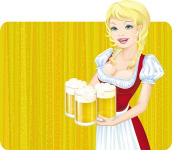 Girl serving beer at Oktoberfest event vector