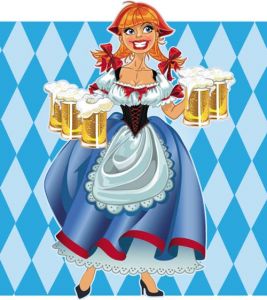 Girl serving beer at Oktoberfest event vector