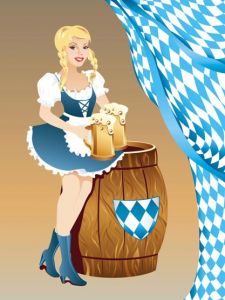 Girl serving beer at Oktoberfest event vector