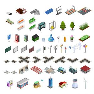 City Map Constructor Isometric Elements Collection ,City Map Constructor Isometric Elements Collection