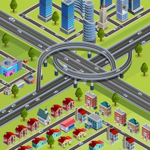 City Roads Junction Interchange Isometric Poster ,City Roads Junction Interchange Isometric Poster