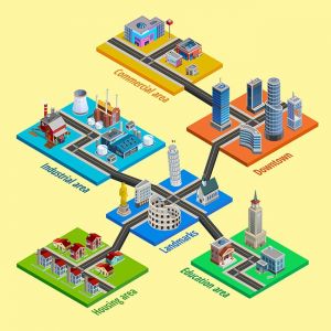 Multilevel City Architecture Isometric Poster,Multilevel City Architecture Isometric Poster