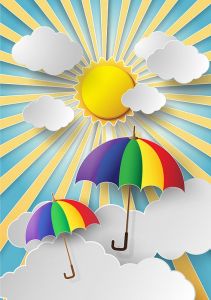 colorful umbrella flying high in the air