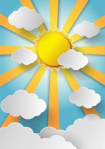 Vector sun with clouds background
