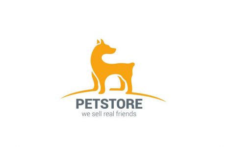 Pet shop Dog standing silhouette vector logo design template.