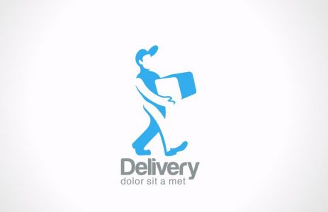 Logo Service Delivery man carries package vector icon design template