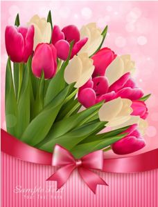 Red and white tulips on vector cards