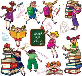 School kids and vector elements