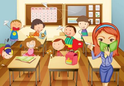 Kids in classroom vector
