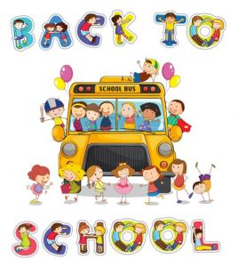 School bus and english word back to school